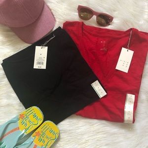 New Set of 2 V-neck T-Shirts Red Black Medium NWT